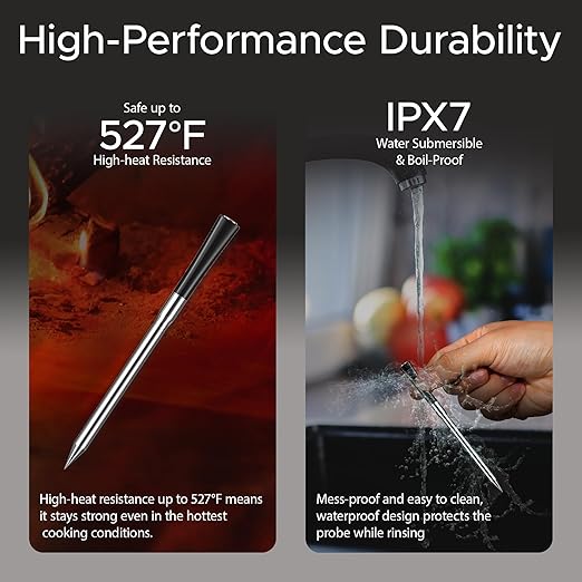 750ft Wireless Meat Thermometer Long Range for Smoker, BBQ & Rotisserie, 2 Probes Smart Bluetooth Thermometer Dual Sensor Waterproof Probe with LCD Base Station Display & App Control - Image 6