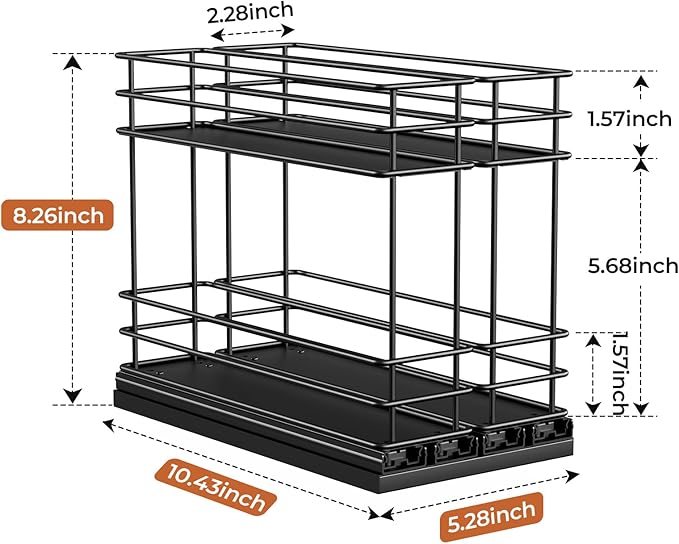 Mystozer Pull Out Spice Rack Organizer for Cabinet, Slide Out Spice Racks, Easy to Install Spice Cabinet Organizers, 5.28" Wx10.43 Dx8.26 H, 2 Drawers 2 Tiers(Black) - Image 3