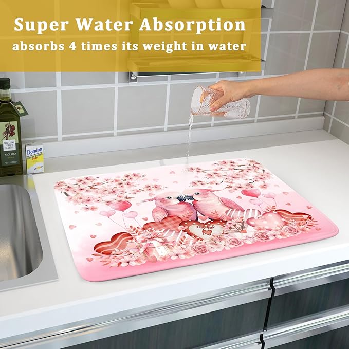 Red Bird Dish Drying Mat Large Absorbent Microfiber Dish Drying Pad for Lover Holiday Decor - Image 7