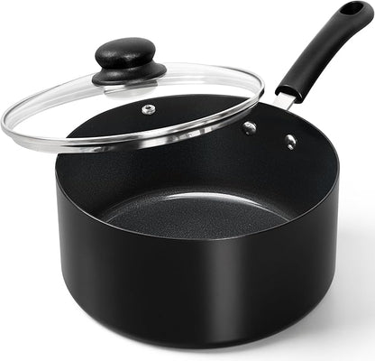 MICHELANGELO Nonstick Saucepan with Lid, Ceramic Sauce Pan Sets, Easy to Clean Sauce Pans, Multi-Purpose Cooking Pots, 3QT, Black by Michelangelo