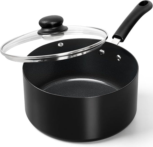 MICHELANGELO Nonstick Saucepan with Lid, Ceramic Sauce Pan Sets, Easy to Clean Sauce Pans, Multi-Purpose Cooking Pots, 3QT, Black by Michelangelo