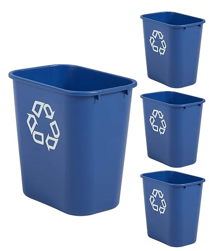 Rubbermaid Commercial Products Deskside Recycling Can, 7-Gallon/28-Quart, Blue Recycling Symbol, Plastic, for Bedroom/Bathroom/Office/Under Desk/Sink, Pack of 4 by RubbermaidCommercialProducts