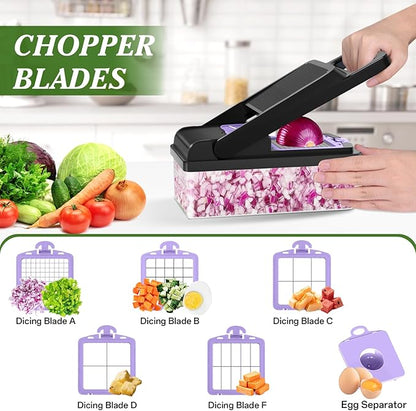 HomeHacks Vegetable Chopper Vegetable Cutter, 15 in 1 Kitchen Gadget, Dicer, Slicer, Onion Cutter, Salad, Cheese Grater & Egg Separator - Multi-Functional Veggie Chopper Lid with Handle (Purple) - Image 2