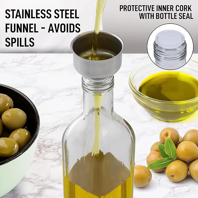 Zulay Olive Oil Dispenser For Kitchen, Glass Oil Container With Spout, Oil Decanter/Cruet Dispenser, Bottle Dispenser With Pourers and Funnel, 1 Pack (Clear) - Image 2