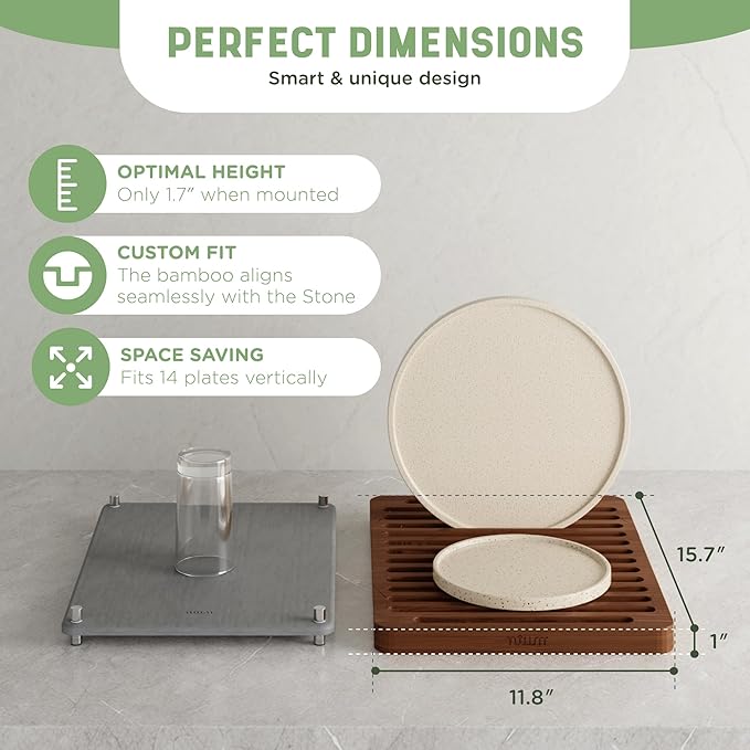 NIUM Stone Drying Mat for Kitchen Counter & Bamboo Rack - 16″x12″ - Diatomaceous Earth Dish drying mat Ultra Absorbent & Fast Drying - EcoFriendly with Non-Slip Pads & Anti-Moisture Design - Image 4