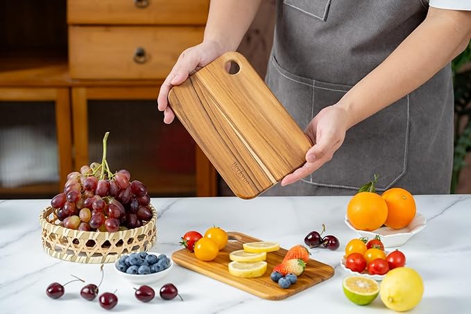 2 Pcs Berkvee Small Teak Wood Cutting Board for Kitchen– Mini Lightweight Wooden Cutting Board- BPA Free