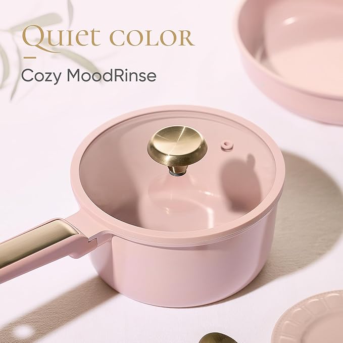 CAROTE Ceramic Cookware Set Nonstick, 14pcs Pots and Pans Set Nonstick, Non-Toxic & PFAS-Free, Dishwasher, RV/Camping Cookware Set, Cooking Pots with Lids, Pink Blush - Image 6