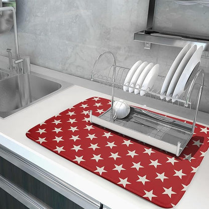 Patriotic July of 4th Red Star Dish Drying Mat for Kitchen Counter 18x24 Memorial Independence Day Absorbent Reversible Microfiber Drying Mats Kitchen Countertop Protector Dishes Drainer Rack Pad - Image 5
