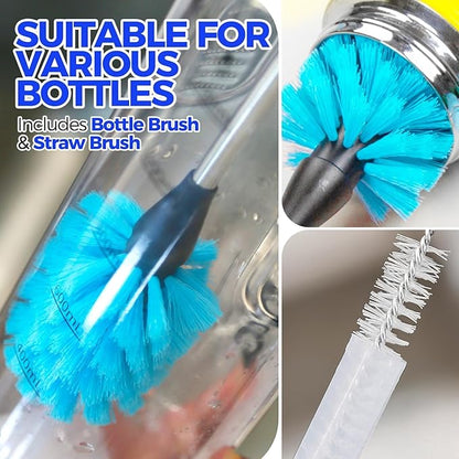 Holikme 5 Pack Bottle Brush Cleaner Set, 14" Long Handle Stainless Steel Bottle Cleaner Brush, 3 Straw Brushes, Bottle Cleaning Brush for Water Bottle, Cups, Baby Bottle, Straws Blue - Image 5