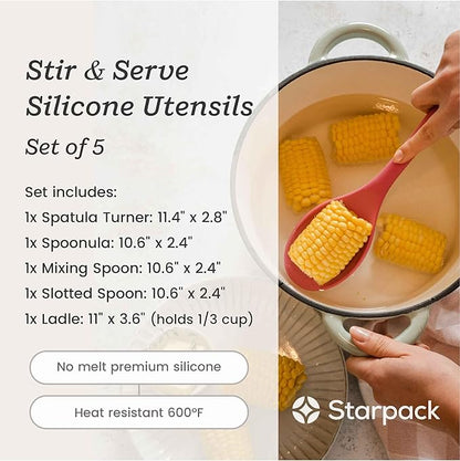 Starpack 'Stir & Serve' Silicone Cooking Utensils Set (5 Pcs) - 10.5" - Kitchen Utensil Set Heat Resistant to 600°F - Kitchen Utensils for Nonstick Cookware - Silicone Utensil Set for Mixing & Cooking - Image 5