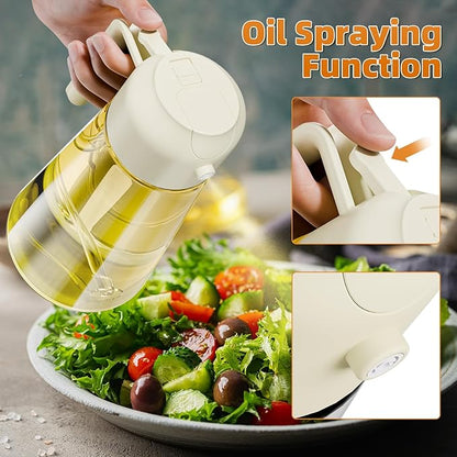 Marbrasse Oil Dispenser for Kitchen,20 OZ /600ml Leakproof Glass Oil Bottle with Auto Flip Cap,Olive Oil Dispenser for Kitchen Cooking（Beige） - Image 2