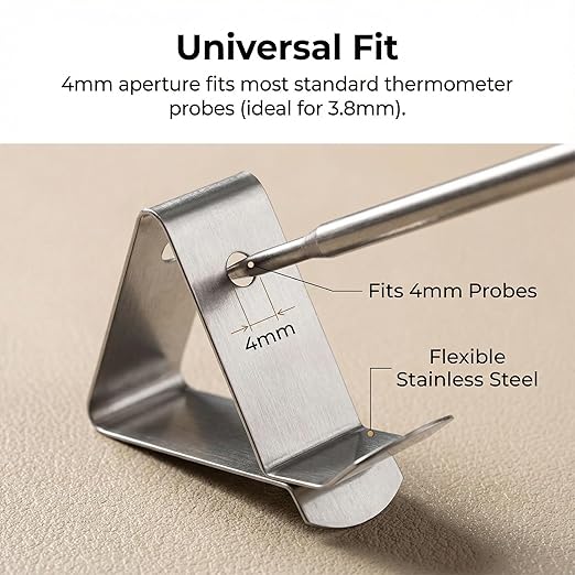 4Pcs Stainless Steel Thermometer Probe Clips, Silver Pot Cup Temperature Probe Clips Mutifunctional BBQ Grill Probe Clip for Temperature Reading, Ambient Thermometer Probe Holders