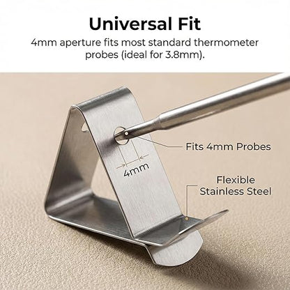 4Pcs Stainless Steel Thermometer Probe Clips, Silver Pot Cup Temperature Probe Clips Mutifunctional BBQ Grill Probe Clip for Temperature Reading, Ambient Thermometer Probe Holders