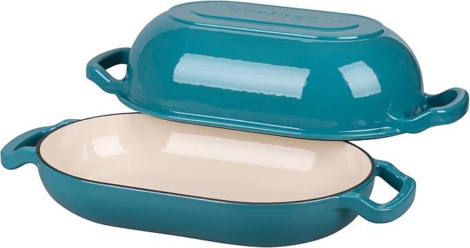VORRINGARD Enameled Cast Iron Sourdough Bread Oven, Dutch Oven, Loaf Cast Iron Bread Pan for Homemade Bread Baking, Meatloaf Pan with Lid, 5QT, Bluegreen - Image 5