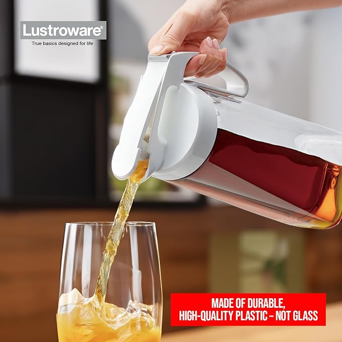 Lustroware QuickServe Airtight Pitcher - 2.1L (70oz), Heat Resistant, BPA-Free SAN Plastic, One Touch Open & Close, Space-Saving, Made in Japan - White - Image 9