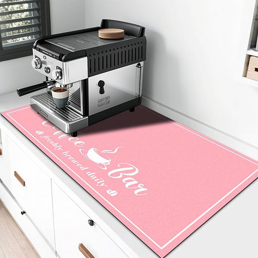 CooRug Absorbent Coffee Mat, Fashion Dish Drying Mat for Kitchen Counter Coffee Bar Accessories Espresso Machine Dish Rack 17" x 32" Pink by CooRug