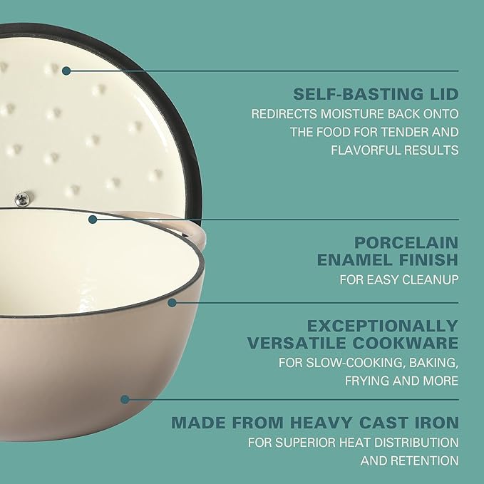 Gibson Home Addlestone 2.65 Qt Enameled Cast Iron Dutch Oven Pot with Lid – Round, Oven Safe to 500°F, Ideal for Bread Baking & Stews - Gradient Taupe - Image 3