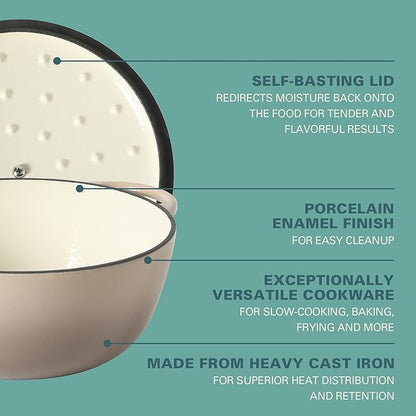 Gibson Home Addlestone 2.65 Qt Enameled Cast Iron Dutch Oven Pot with Lid – Round, Oven Safe to 500°F, Ideal for Bread Baking & Stews - Gradient Taupe - Image 3