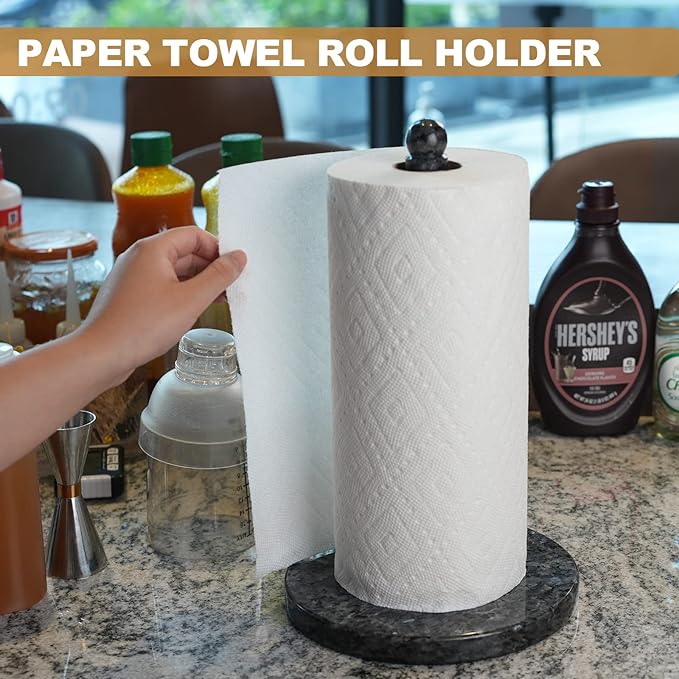Koville Norwegian Natural Granite Paper Towel Holder Countertop, Genuine Stone Paper Towel Holder Stand for Kitchen Organization/Storage, Fit for Standard or Jumbo-Sized Rolls(Blue Pearl) - Image 4