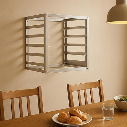 Blulu 5 Tier Wall Mounted Sheet Bun Pan Rack 21 x 13 x 18 Fits 5 Half Size Sheet Pans Aluminum Baking Tray Racks for Bakeries Restaurants Catering Kitchens - Image 5