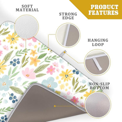 Spring Dish Drying Mat for Kitchen Counter Cute Floral Summer Holiday Microfiber Absorbent Dish Draining Reusable Washable Foldable Extra Large 18"x24" - Image 4