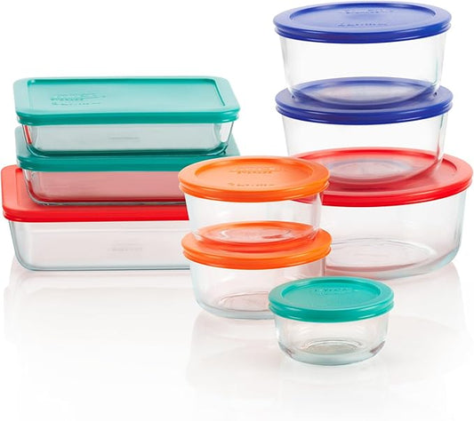 Pyrex Simply Store (9-Pack) Mixed Sized Glass Food Storage Set, Round & Rectangular Containers With Plastic Lids, BPA-Free, Dishwasher & Microwave Safe by Pyrex