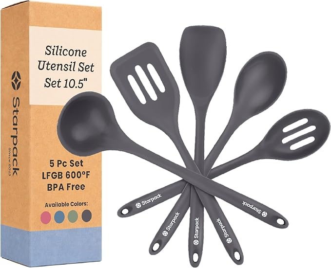 Starpack 'Stir & Serve' Silicone Cooking Utensils Set (5 Pcs) - 10.5" - Kitchen Utensil Set Heat Resistant to 600°F - Kitchen Utensils for Nonstick Cookware - Silicone Utensil Set for Mixing & Cooking by StarpackHome