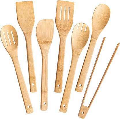 Eisinly Wooden Spoons for Cooking 7-Piece, Kitchen Nonstick Bamboo Cooking Utensils Set, Durability Wooden Spatula Spoon for Everyday Use, Smooth Edge by Eisinly