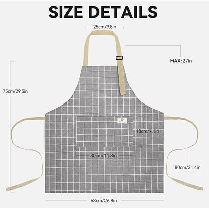 2 Pieces Aprons for Women with Pockets, Cotton Linen Waterproof Kitchen Cooking Aprons, Chef Apronfor Men Women with Adjustable Neck Strap and Long Ties(Grey/Blue)