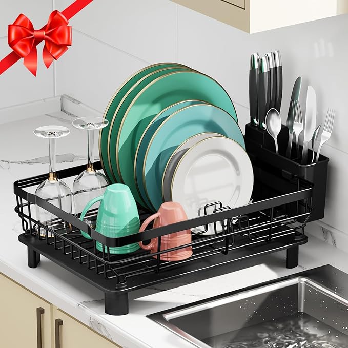 MOUKABAL Dish Drying Rack, Dish Rack, Stainless Steel Dish Racks for Kitchen Counter, Dish Drainer with Removable Utensil Holder, Drainboard (Black,13''W x 17''L) - Image 8