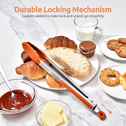 600ºF Heat Resistant Kitchen Tongs: U-Taste 12 inch Large Silicone Cooking Tong with Sturdy Non Stick Rubber Tips & Silicon Coated 18/8 Stainless Steel Handle & Smooth Locking for Serving Grill-Orange - Image 7