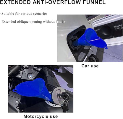 2 PCS Oil Funnel, Plastic Long Neck Multi-Purpose Spill Saver Funnel, Engine Oil Funnels for Filling Oils Gas Water Diesel Fuel Lubricants for Car Motorcycle ATV Boat (Blue)