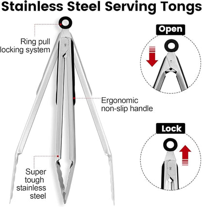 Chengu 12 Pack Stainless Steel Kitchen Tongs 7/9/12 Inches Food Serving Tongs Non Stick Cooking Clips for Kitchen Cooking Barbecue Buffet Wedding Family Gathering Grill Salad