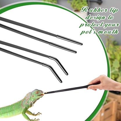 Lasnten 2 Pcs Extra Long Stainless Steel Reptile Feeding Tongs with Rubber Tip 10 Inch, 10.5 Inch Bearded Dragon Aquarium Straight and Curved Long Tweezer Terrarium Feeder Tool for Tank(Black)