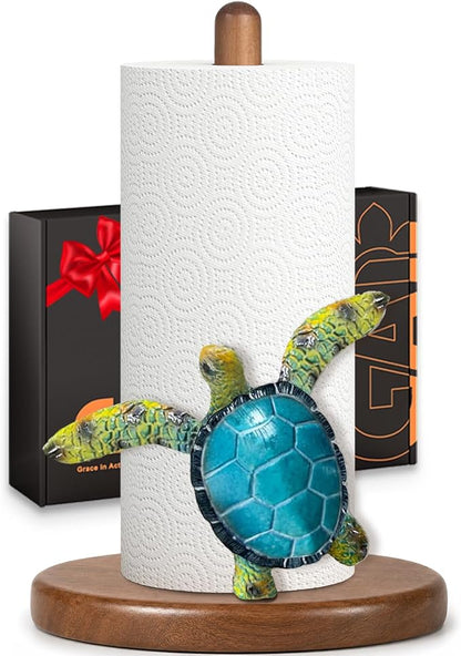 Green Turtle Paper Towel Holder, Coastal Beach Ocean Home Decor for Kitchen Bathroom Countertop, 3D Sea Turtle Gifts for Women