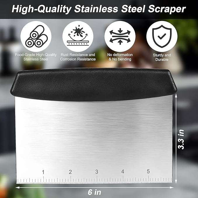Bench Scraper,Dough Scraper,Premium Stainless Steel Dough Cutter with Measuring Scale,Multi- Purpose Food Scraper for Pastry,Cake,Pizza,Bread,Cooking - Image 2