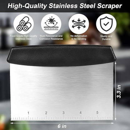 Bench Scraper,Dough Scraper,Premium Stainless Steel Dough Cutter with Measuring Scale,Multi- Purpose Food Scraper for Pastry,Cake,Pizza,Bread,Cooking - Image 2