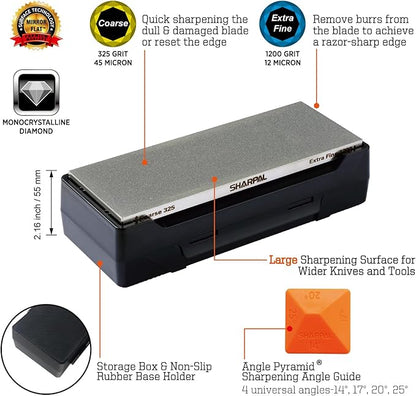 SHARPAL 162N Double-sided Diamond Sharpening Stone Whetstone Knife Sharpener |Coarse 325 / Extra Fine 1200 Grit | Storage Case with NonSlip Base & Angle Guide (8 in. x 3 in.) Mothers Day Gifts - Image 2