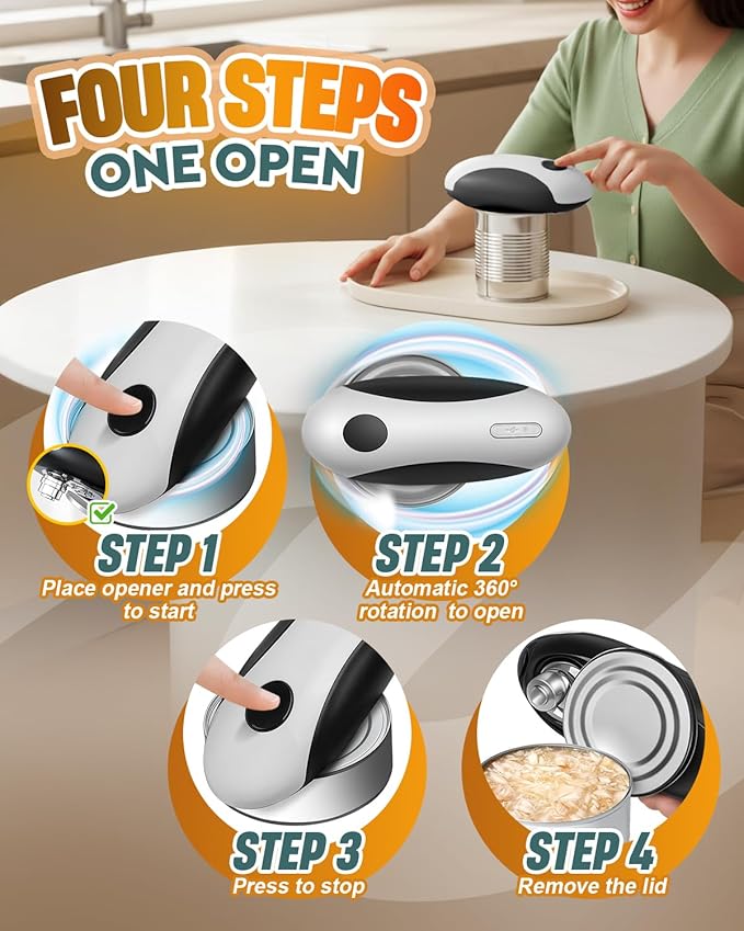 Zoomsnail Electric Can Opener, Automatic Rechargeable Can Openers with One-Touch Smooth Edge & Magnetic Lid - Hands-Free Easy-Grip Opener for Seniors with Arthritis and Most Cans - Image 3