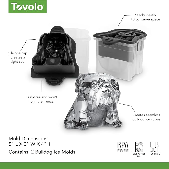 Tovolo Bulldog Ice Cube Mold Pack of 2 Craft Ice Cube Molds for Whiskey Bourbon Cocktails, Easy Fill Funny English Bull Dog Shaped Ice Cube Gifts for Bulldog Lovers, Dishwasher Safe BPA Free Silicone - Image 6