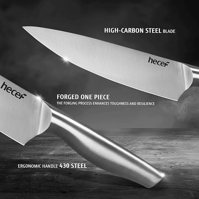 hecef 6-Piece Silver Stainless Steel Knife Set with Tablet Stand, Innovative knife Block – All-in-One Kitchen Solution, Ergonomic Handles and Safe Storage