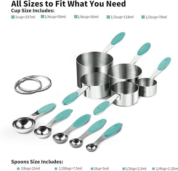 Measuring Cups : U-Taste 18/8 Stainless Steel Measuring Cups and Spoons Set of 10 Piece, Upgraded Thickness Handle(Aqua Sky) - Image 2