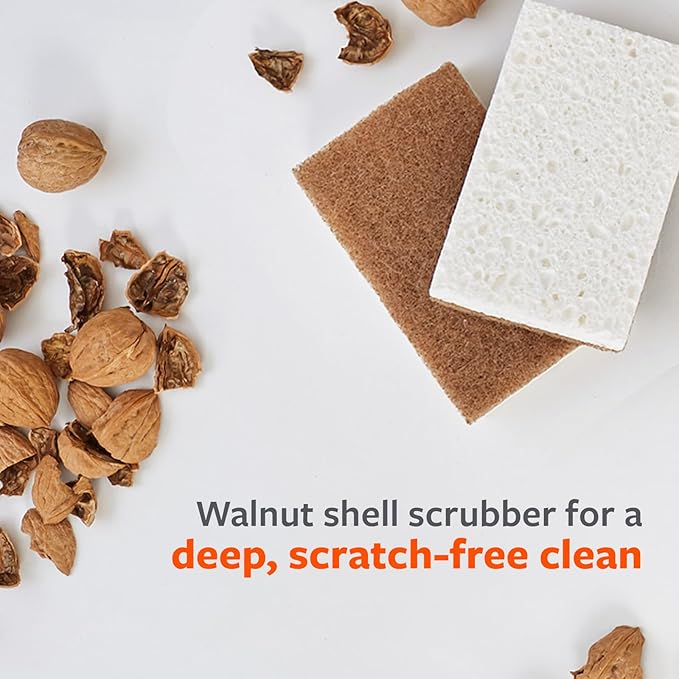 Full Circle Nutcase, Plant-Based Scrubber Sponges – Pack of 6 – 3 Walnut & 3 Coconut – Powerful Natural Sponges Made with Plants & Recycled Materials, Safe for Nonstick - Image 4