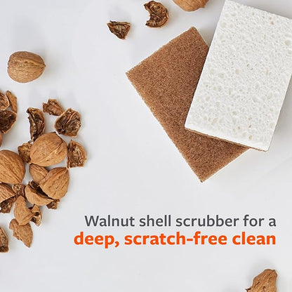 Full Circle Walnut and Cellulose Scrubber Sponges – Pack of 6 – Powerful, Non-Scratch Kitchen Sponges Made with Plant-Based Sustainable Materials, Safe for Nonstick Cookware - Image 4
