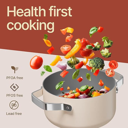 Bakken 3 Quart Ceramic Coated Stock Pot with Lid, Easy to Clean Nonstick Pot, Tempered Glass Lid, Riveted Stainless Steel Handles, Oven Safe Up To 500°F, PTFE & PFAS Free, All Stove Compatible, Cream - Image 6