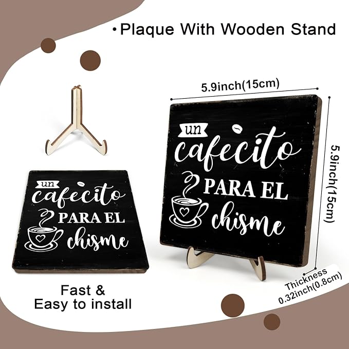Vintage Coffee Bar Wooden Plaque Desk Sign, Farmhouse Wood Plaque Tabletop Decor for Cafe Bar Kitchen Office,Coffee Station Accessories 5.9x5.9Inch(Coffee- Black) - Image 2