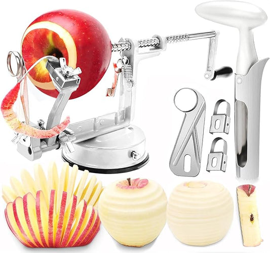 Apple Peeler Corer, 5 In 1 Apple Peeler Slicer Corer with Stainless Steel Blades and Powerful Suction Base for Apples and Potatoes(white)