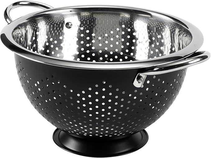 GoodCook Gourmet Colander, 5qt capacity, Stainless Steel with Handles and Elevated Pedestal Foot, Bold Black - Image 4