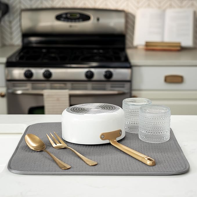 S&T INC. Dish Drying Mat, 16” x 18”, Absorbent Microfiber Kitchen Counter Mat, Dish Drying Pad for Dishes, Utensils, Pots and Pans, Large, Grey - Image 4