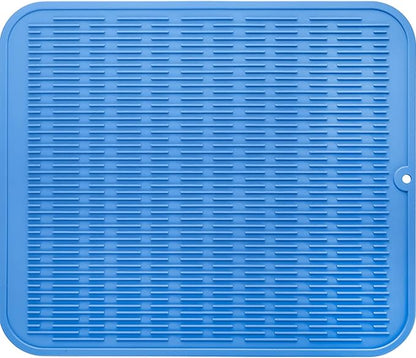 MicoYang Silicone Dish Drying Mat for Multiple Usage,Easy clean,Eco-friendly,Heat-resistant Silicone Mat for Kitchen Counter or Sink,Refrigerator or Drawer Liner Lichen BlueL 2XL 24 inches x 18 inches by MicoYang